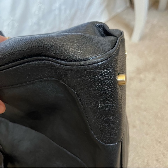 Mark Cross Genuine Black Leather Satchel Tote Bag Purse Cross Body Gold HW - Picture 7 of 15